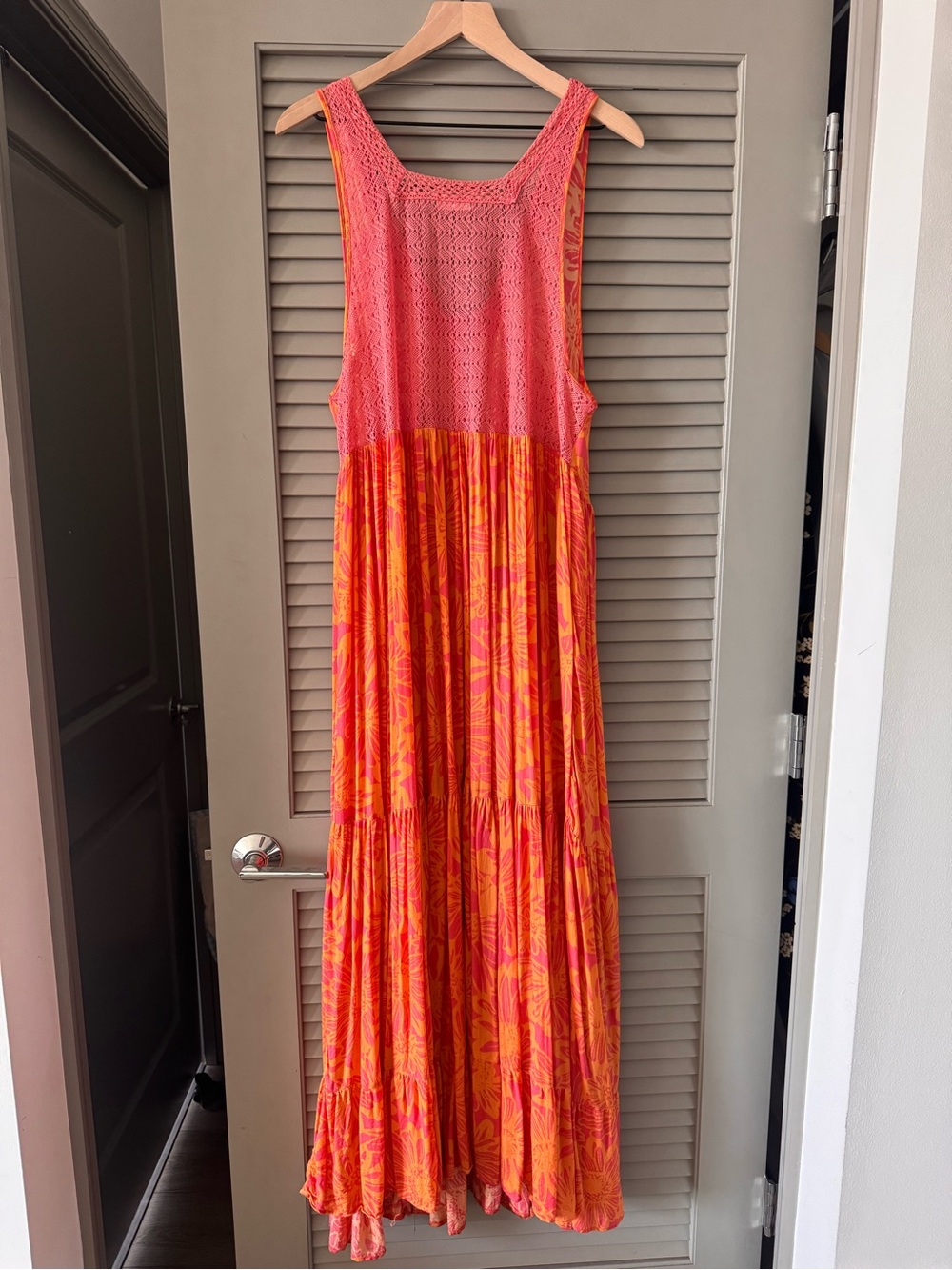 Free People | European Summer Tiers for You Printef Orange-Pink Maxi Dress Large - Picture 9 of 9